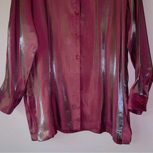 Avon L Blouse Pink Two Tone Dhoop Chao Shimmer Long Sleeve Button Collarless - Picture 6 of 12